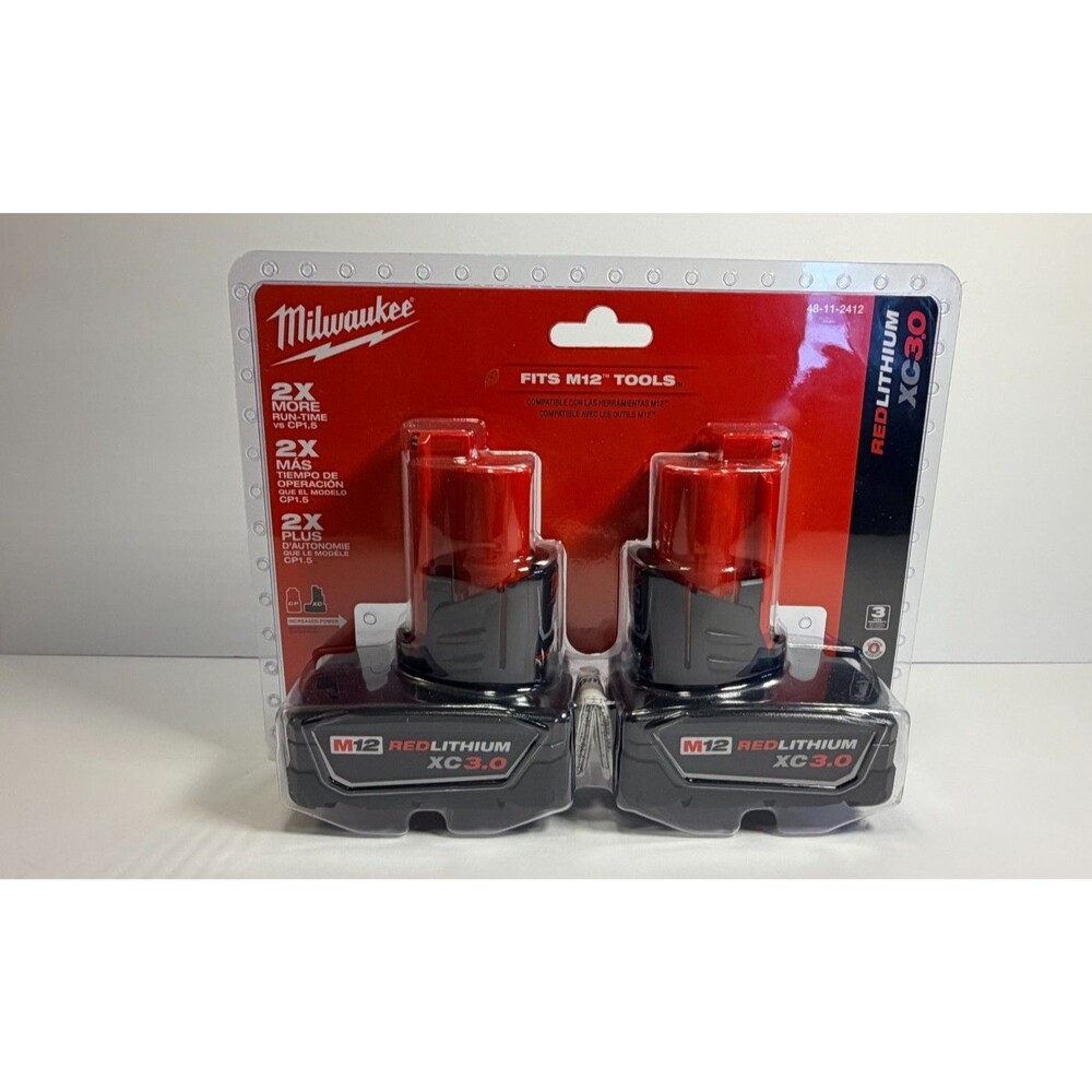 NEW Authentic Milwaukee M12 XC3.0 3.0 Ah X2 Batteries 2-Pack 48-11-2412 Lithium